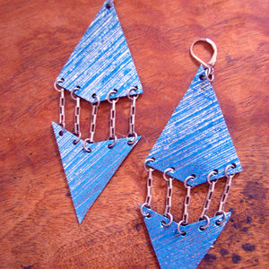 Turquoise and Silver leather Diamond cut earrings